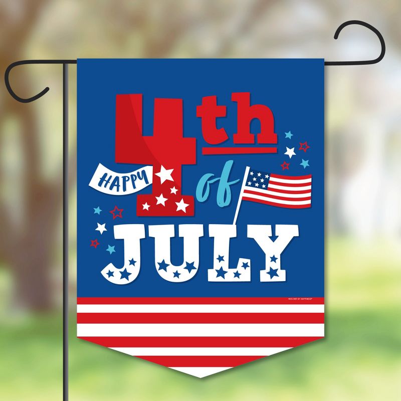 Big Dot of Happiness Firecracker 4th of July - Outdoor Home Decorations - Double-Sided Red, White and Royal Blue Party Garden Flag - 12 x 15.25 inches, 1 of 9