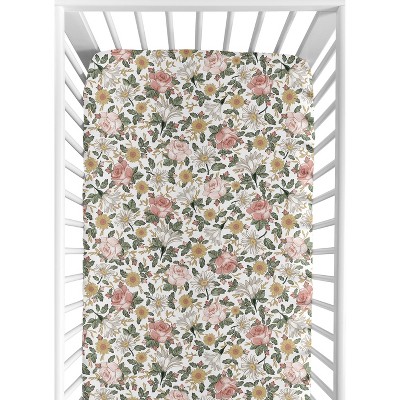 Image of Sweet Jojo Designs Girl Jersey Knit Baby Fitted Crib Sheet Vintage Floral Pink, Green, and Yellow