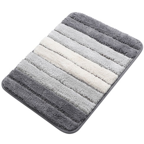 PiccoCasa Microfiber Striped Bathroom Rugs Shaggy Soft Thick and Absorbent  Bath Mat Light Gray 16x24