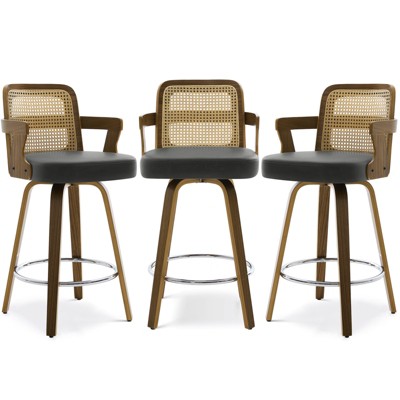 Bekrvio 26" Swivel Counter Height Bar Stools Set of 1/2/3/4,Faux Leather Upholstered Bar Chairs with Back & Arm for Kitchen Island,Black