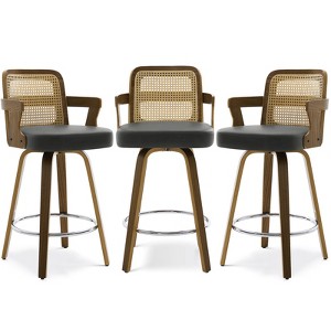 Bekrvio 26" Swivel Counter Height Bar Stools Set of 1/2/3/4,Faux Leather Upholstered Bar Chairs with Back & Arm for Kitchen Island,Black - 1 of 4
