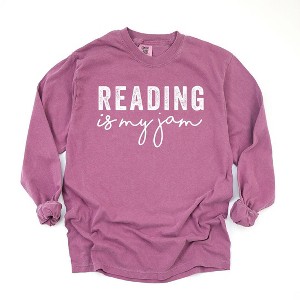 Simply Sage Market Women's Reading Is My Jam Long Sleeve Garment Dyed Tee - 1 of 2