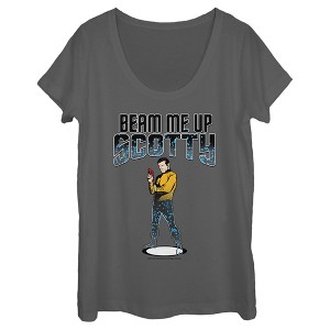 Women's Star Trek Cartoon Kirk Beam Me Up Scotty Transporter Scoop Neck - 1 of 4