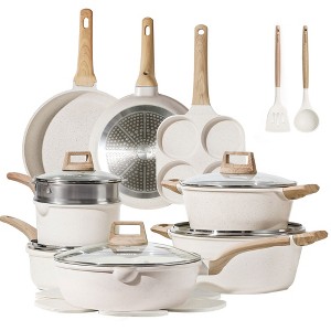 CAROTE 19Pcs Pots and Pans Set, Nonstick Cookware Sets, White Granite Induction Cookware Non Stick Cooking Set - 1 of 4