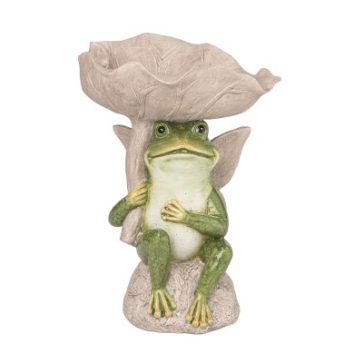 Transpac Resin 7.75" Green Spring Frog with Birdbath Garden Decor