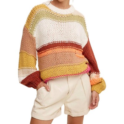 Women's Open Mixed Knit Slouchy Hand Crochet Sweater - Listicle