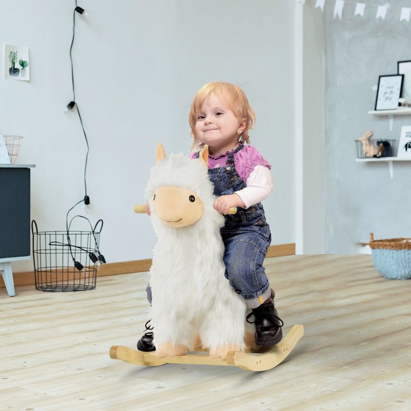 Qaba Kids Ride-On Rocking Horse Toy Llama Style Rocker Soft Plush Fabric for Children 18-36 Months, 4 of 9