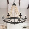 Farmhouse Wood Beaded Chandelier 6-Light Black Iron Pendant Light Fixture for Dining Room - 2 of 4