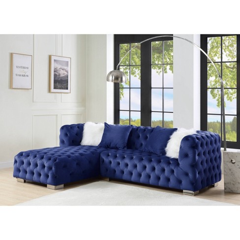 96 Syxtyx Sectional Sofa Blue Velvet - Acme Furniture : Target