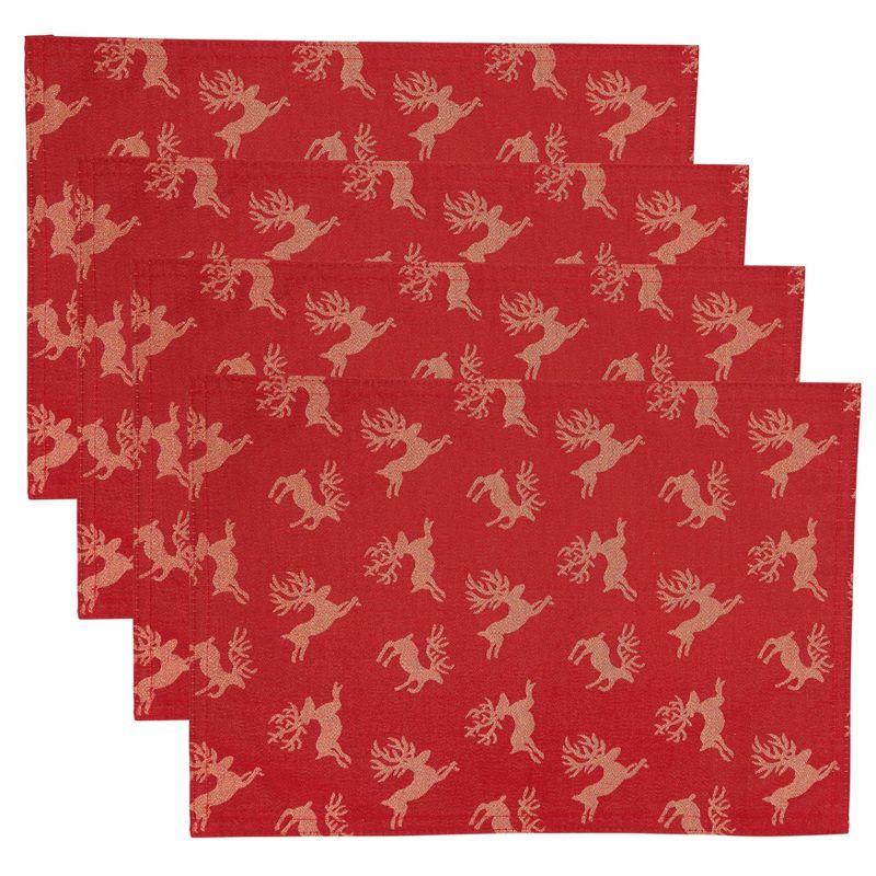 Saro Lifestyle Reindeer Placemat, 13"x19" Oblong, Red (Set of 4), 3 of 5