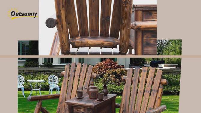 Outsunny Wooden Double Adirondack Chair Loveseat with Inset Ice Bucket, Table, Rustic Look, & Weather-Resistant Varnish, 2 of 10, play video