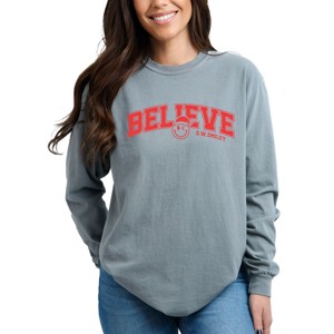 S.W.Smiley Varsity Believe - Womens Garment Dyed Long Sleeve - 1 of 3