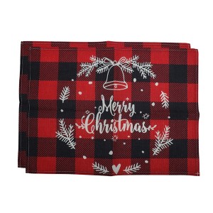 Unique Bargains Christmas Place Mats Linen Red Black White 13"x17.7" 2Pcs - 1 of 4