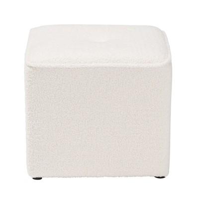 Ivory Boucle Tufted Round Ottoman with Eucalyptus Frame