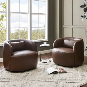 KINWELL 34" Wide Swivel Faux Leather Armchair Upholstered PU Leather Accent Chairs, Set of 2 - 1 of 4