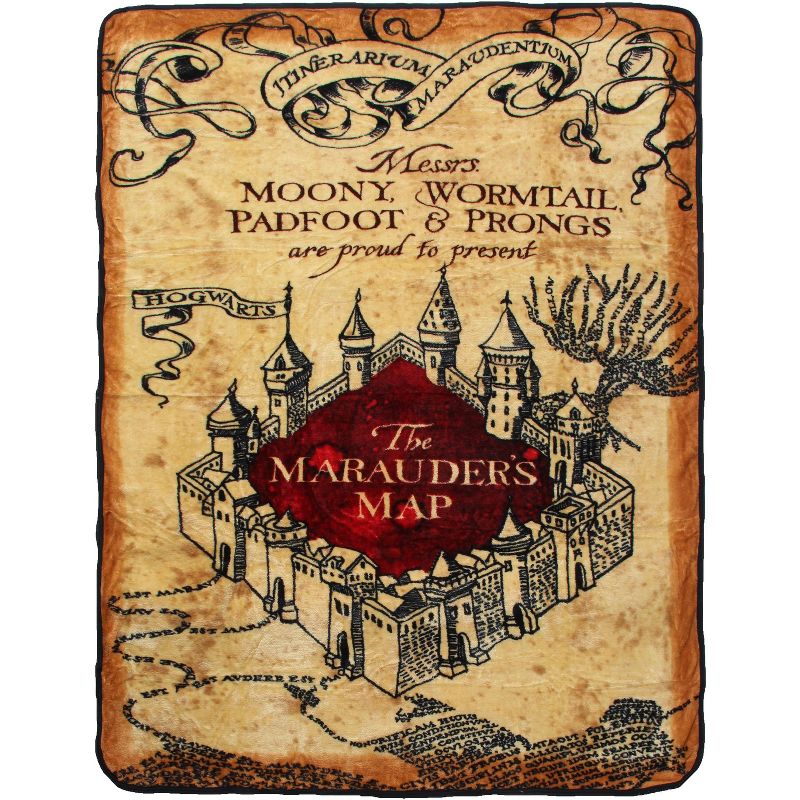 Harry Potter Marauders Map Micro Raschel Fleece Throw Blanket Multicoloured, 1 of 4