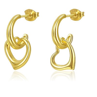 Molenia 14K Gold Plated Heart Earrings for Women, 925 Sterling Silver Hoop Dangle Small Earring Fashion Summer Jewelry Anniversary Birthday Gift