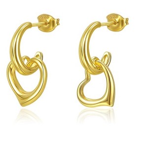 Molenia 14K Gold Plated Heart Earrings for Women, 925 Sterling Silver Hoop Dangle Small Earring Fashion Summer Jewelry Anniversary Birthday Gift - 1 of 4
