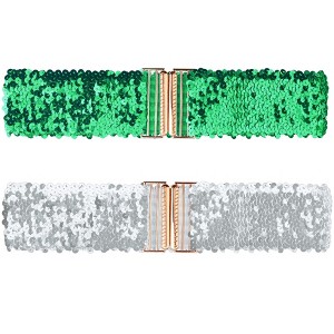 INSPIRE CHIC Women's Wide Waist Belts Interlock Buckles Sequins Decor Stretchy Belts 2PCS - 1 of 4