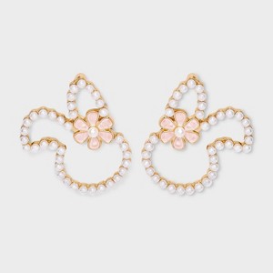 Easter Pearl Bunny with Flower Earrings - Ivory/Pink: Hypoallergenic Zinc Studs, Post Closure, 1.3" Length - 1 of 2