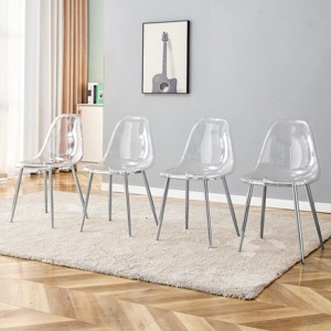 SEVOBAL Dining Chairs Set of 4 Modern Transparent Plastic Armless Chairs with Plating Metal Legs for Dining Room, White, 18.11"*17.32"*32.67" - 1 of 4
