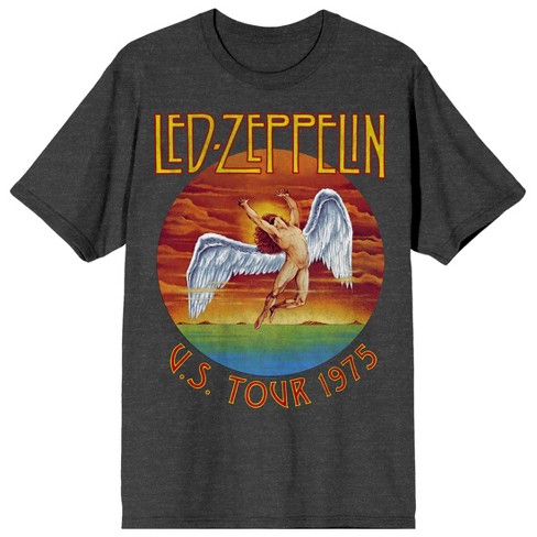 Led Zeppelin U.S. Tour 1975 Crew Neck Short Sleeve Charcoal Heather Men’s  T-shirt-Small