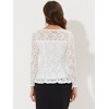INSPIRE CHIC Women's Floral Lace Front Peplum Hem Keyhole Sheer Long Sleeve Blouse - 4 of 4