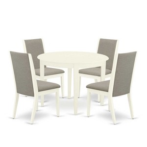 5-Piece Linen white Solid Wood Top - Round Dining Room Set - Seats 4 - 1 of 4
