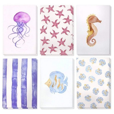 48 Pack All Occasion Greeting Card Bulk Box Set - Watercolor Sea Design 4"x6"