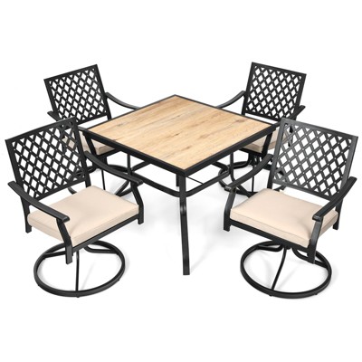 Tangkula 5PCS Patio Rattan Dining Set with Soft Cushions 4 Swivel Chairs with Dining Table for Poolside&Garden Grey