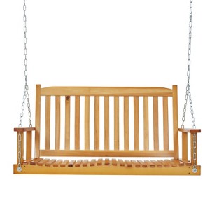 GustoWave Outdoor Wood Porch Swing,Upgraded Patio Hanging Bench with Mounting Chains – 440Lb Weight Limit – Deck, Garden, Yard Seat - 1 of 4