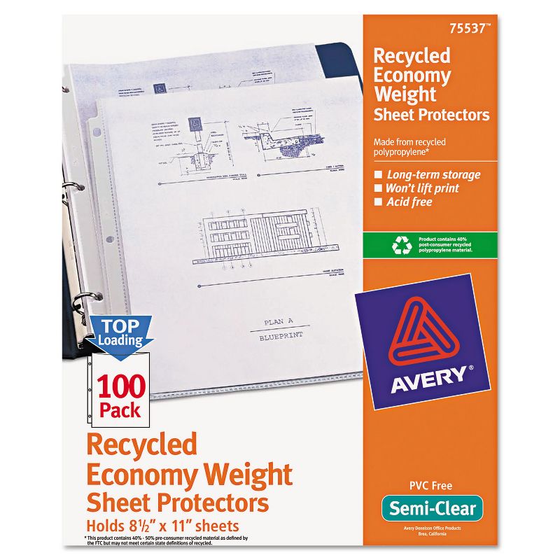 Avery Top-Load Recycled Polypropylene Sheet Protector Semi-Clear 100/Box 75537, 1 of 8