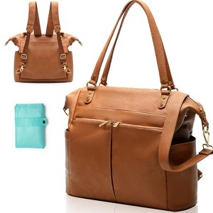 Convertible Diaper Bag Backpack with 14 Pockets, Insulated Bottle Holders, Changing Pad, and Laptop Compartment, Vegan Leather and Nylon - 1 of 4