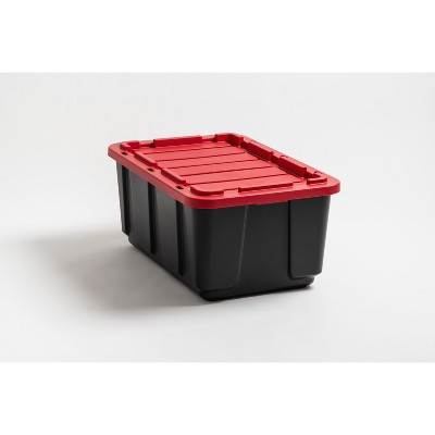 Heavy-Duty Black and Red Stackable Plastic Storage Bins with Lids