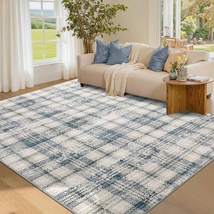 Garvee Modern Plaid Area Rug Farmhouse Geometric Rugs for Living Room Bedroom Non Slip Stain Resistant Carpet - 1 of 4