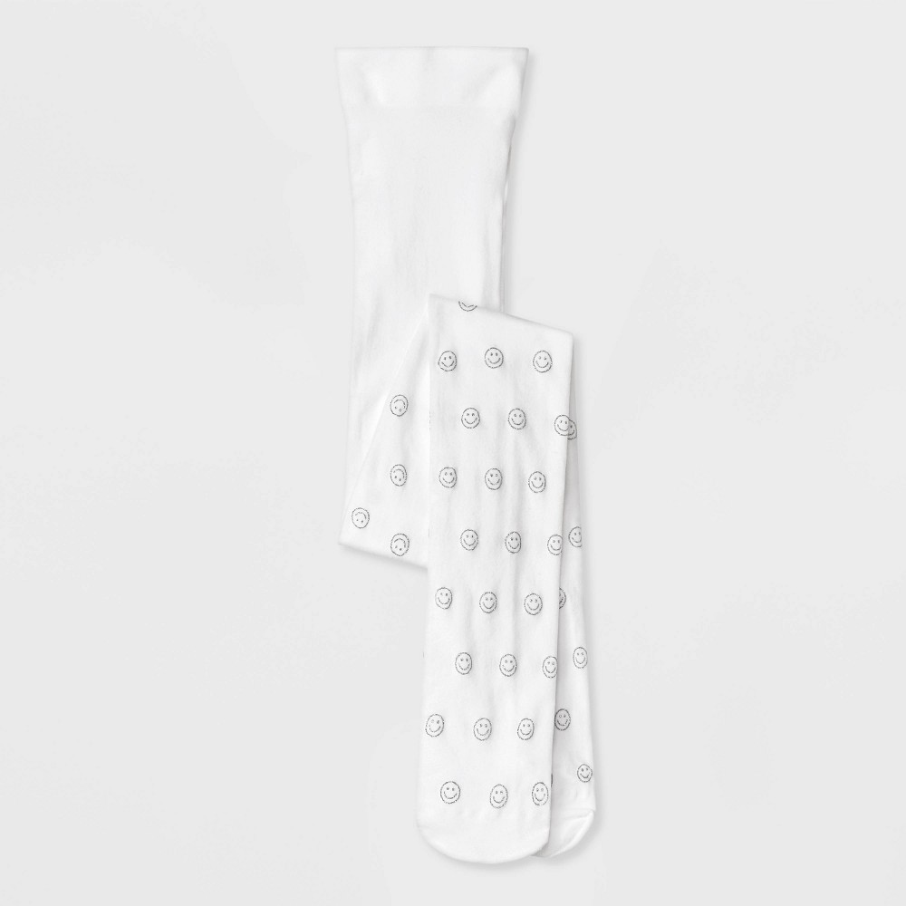 Girls' 'Silver Smiley' Nylon Fashion Tights - Cat & Jack™ White S