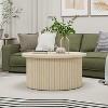 Vynxaria Modern Round Coffee Table/Side Table, Natural Finish (Unique Wood Grain Vertical Stripes), MDF + Iron Support, Flip Lid Storage - 2 of 4