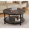 Round Coffee Table Rustic Center Table with Storage Shelf 2-Tier - 4 of 4
