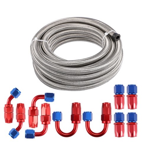 Unique Bargains Car 20ft 6an 3/8 Universal Cpe Braided Oil Fuel Line Hose  Kit Stainless Steel Silver Tone : Target