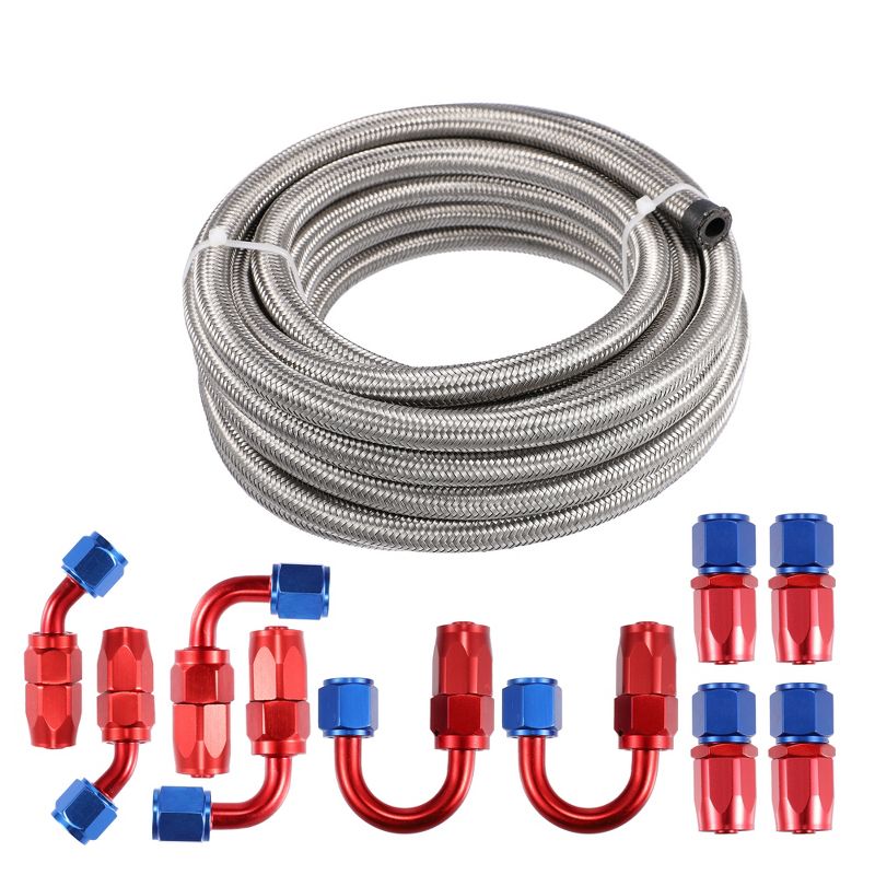 Unique Bargains Car 20ft 6AN 3/8" Universal CPE Braided Oil Fuel Line Hose Kit Stainless Steel Silver Tone, 1 of 7