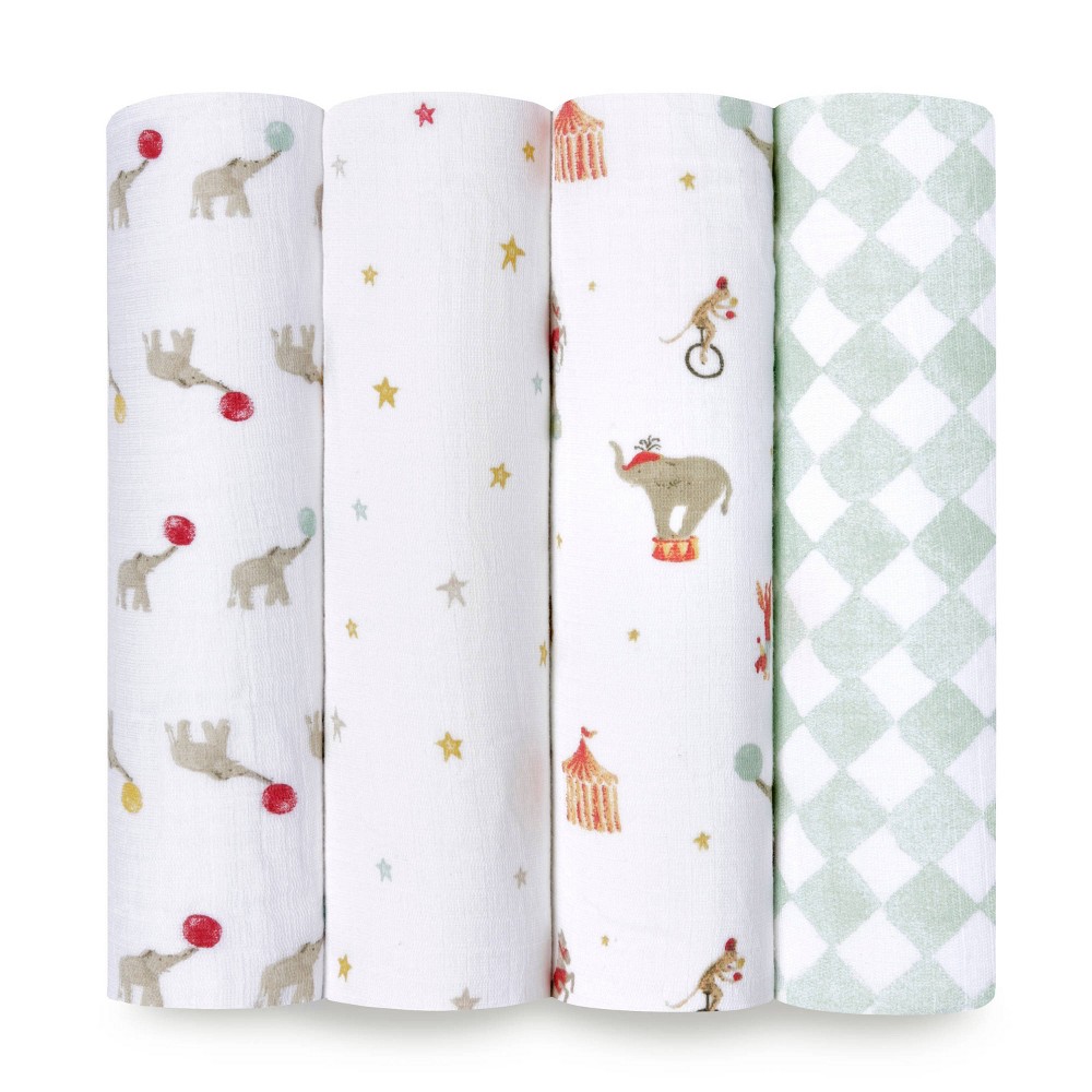 Photos - Duvet aden + anais essentials Muslin Swaddle Blankets - Elephant Circus - 4pk