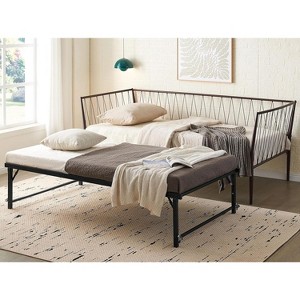 Kings Brand Furniture Bella Twin Size Metal Day Bed with Trundle- Sturdy and Multifunctional Metal Bed Platform, Bed Sofa for Guest and Living Room - 1 of 4
