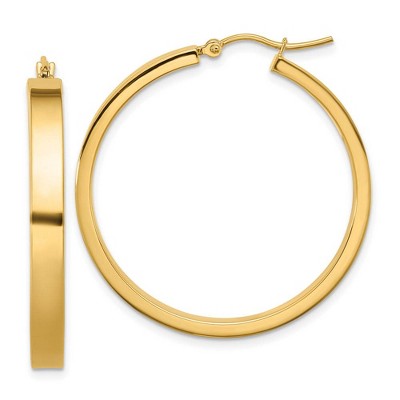 Black Bow Jewelry 4mm, 14k Yellow Gold Polished Round Hoop Earrings, 35mm (1 3/8 Inch)