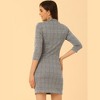 Allegra K Women's Mock Neck 3/4 Sleeve Slim Office Work Checked Plaid Dress - 4 of 4