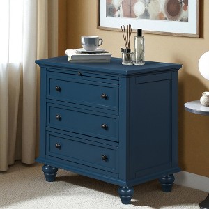 28" Nightstand with Pine Wood Veneer, Minimalist Bedside Cabinet with 3 Drawers, Pull-out Tray, Rubber Legs, Metal Handle - 1 of 4