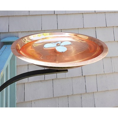 Copper and White Patina Dogwood Birdbath with Rail Mount Bracket