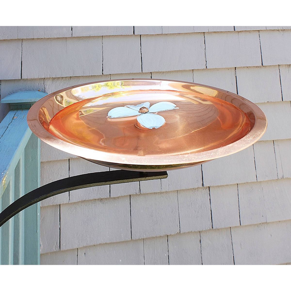 12.5" Wide Dogwood Garden Birdbath with Rail Mount Bracket Copper Plated and Colored Patina Finish - Achla Design - thumbnail 2