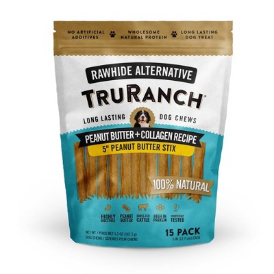 TruRanch Collagen 5" Peanut Butter Sticks Rawhide Free Dog Treats - 15ct