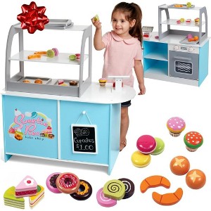 Svan Wooden Bakery Playset Pretend Stand- 25 Pc Bake Shop Cafe Counter w Food, Chalkboard, Register & More- Creative Playtime- For Kids, Girls & Boys - 1 of 4