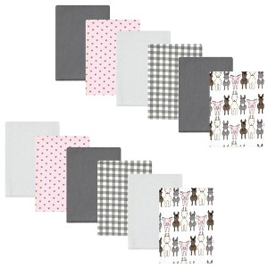 Hudson Baby Infant Girl Cotton Flannel Burp Cloths Bundle, Farm Friends Pink, One Size - 1 of 4